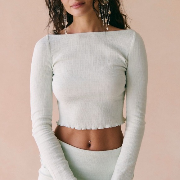 Free People Soleil Set Mineral Sea Two-Piece Long Sleeve & Mini Skirt Size L - Picture 15 of 16